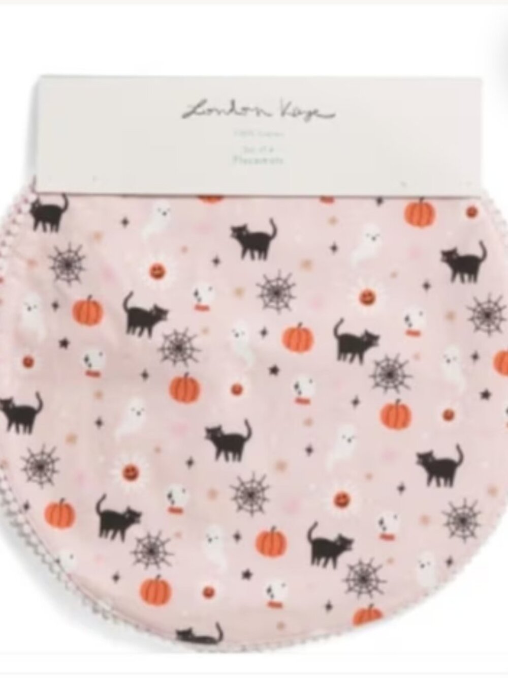 NWT London Kaye Halloween Blush Color Spooky Set of 4 Cotton Round Placemats